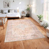 Boho Vintage Area Rug - Washable Faux Wool Low Pile Carpet | Non-Slip & Non-Shedding Indoor Rug For Living Room, Bedroom, Kids Room & Home Office