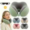 [Deep Sleep Travel Set] Memory Foam Neck Pillow + Blackout Eye Mask - Essential For Air Travel, Office & Car Nap Time!